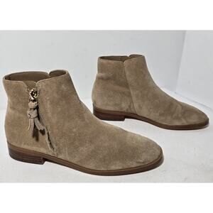 Kate Spade Suede Ankle Boots Zipper Tassel Tan Beige Leather Booties 7 B